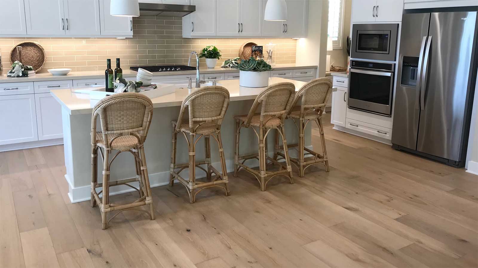 Luxury vinyl plank flooring installed in a kitchen