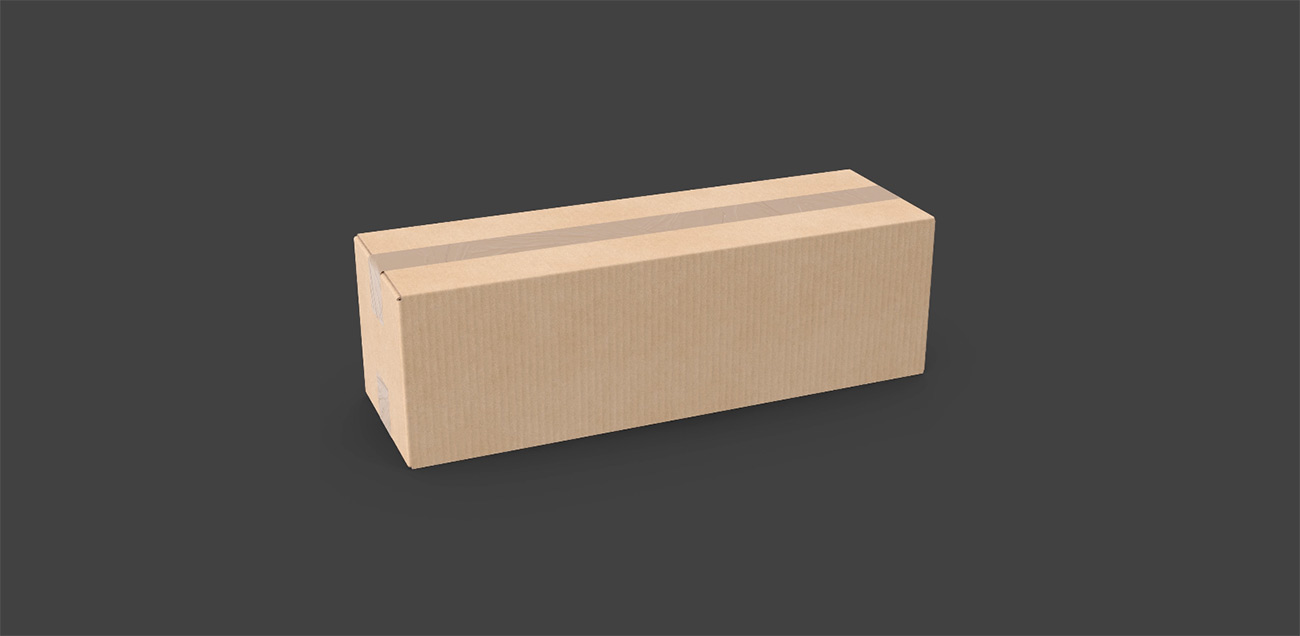 Long cardboard box with dark gray background