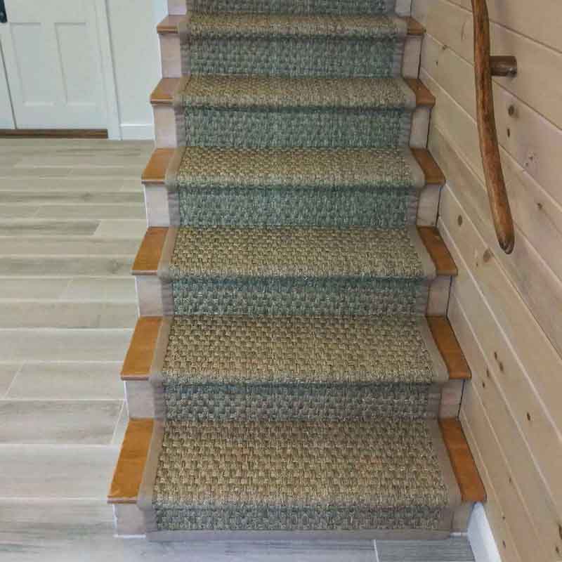 Green natural fiber stair carpet