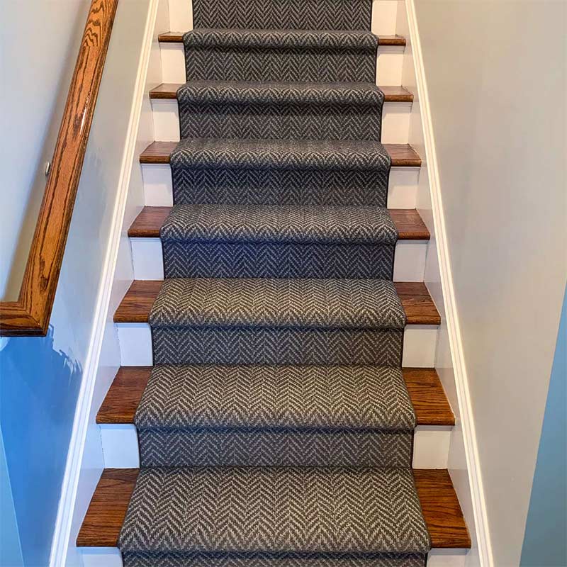 Subtle line pattern navy blue stair carpet