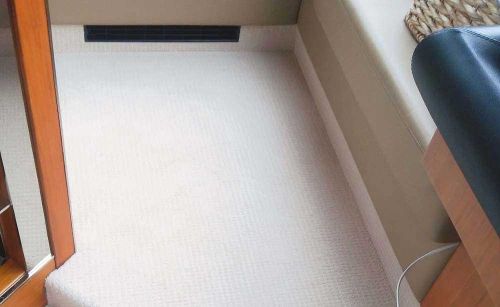 White carpet installed in boat